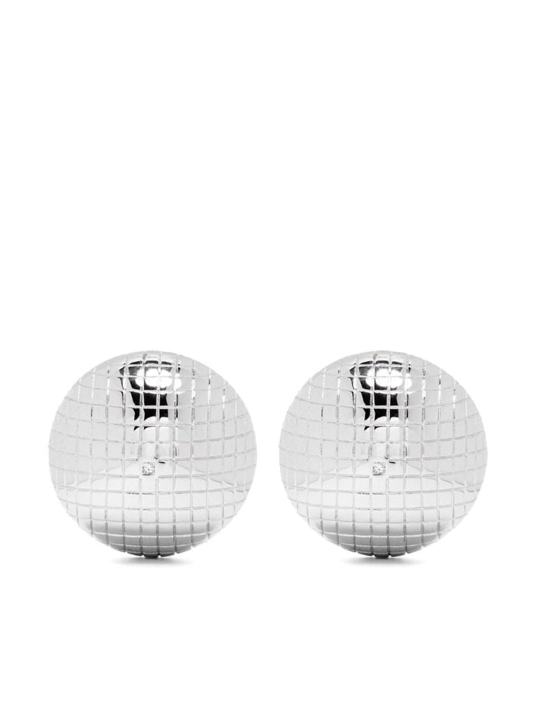 9k White Gold Paire De Maxi Boucles D'oreille Boule Disco Diamonds Earrings