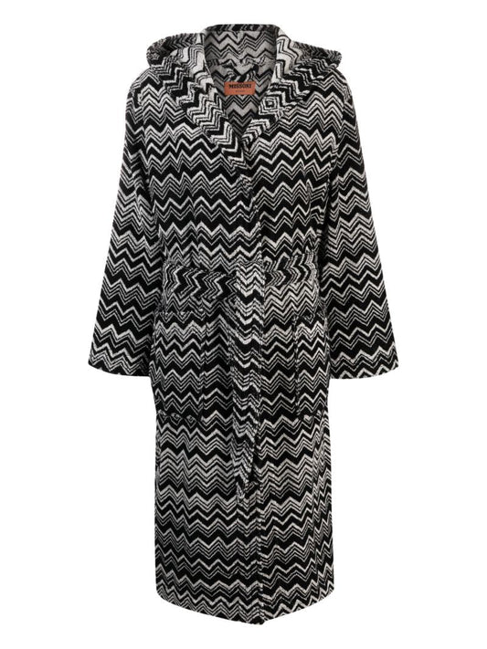 Black Keith Zigzag-pattern Hooded Bathrobe