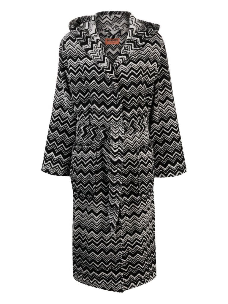 Black Keith Zigzag-pattern Hooded Bathrobe