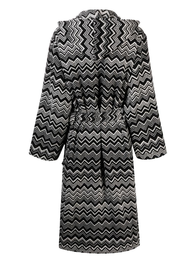 Black Keith Zigzag-pattern Hooded Bathrobe