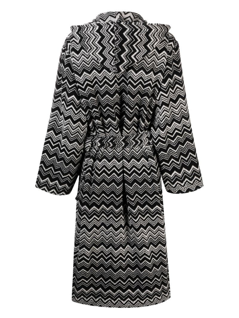 Black Keith Zigzag-pattern Hooded Bathrobe