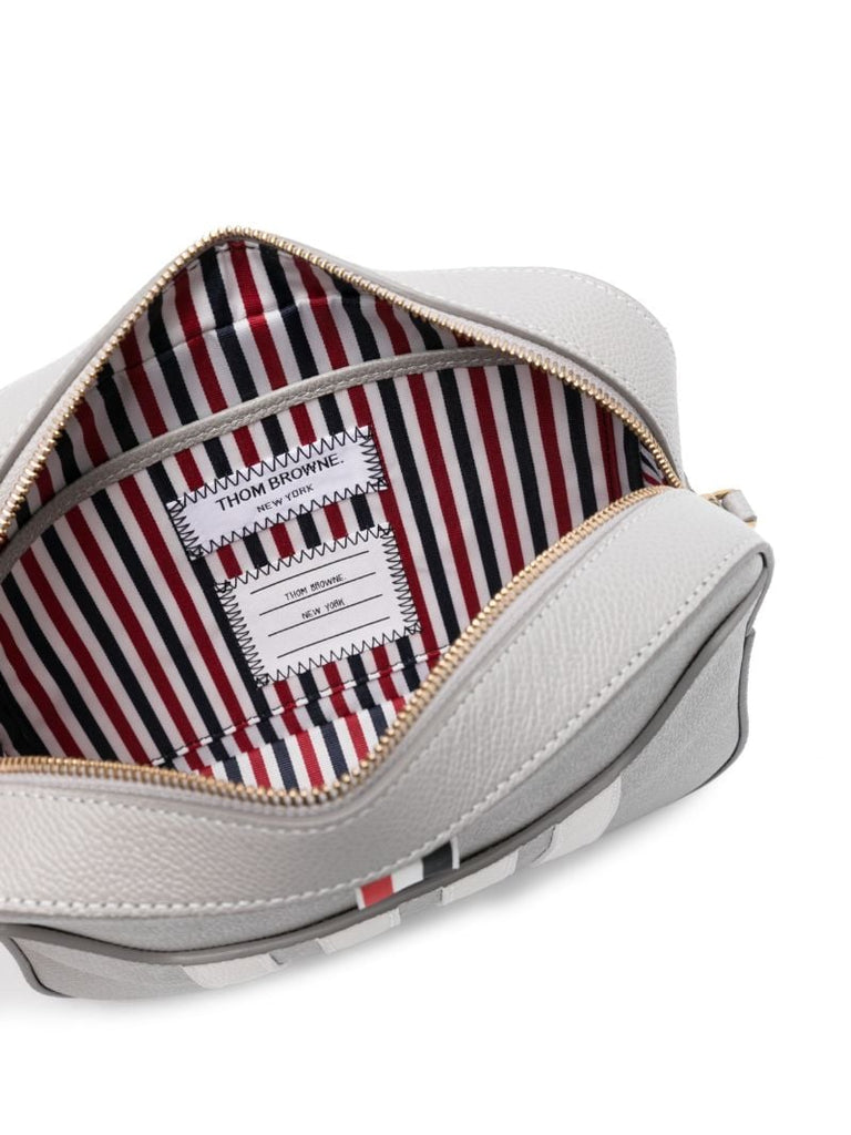 Grey 4-bar Stripe Leather Messenger Bag