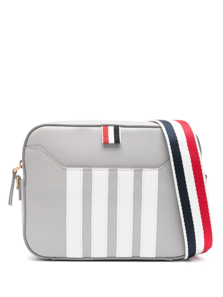 Grey 4-bar Stripe Leather Messenger Bag