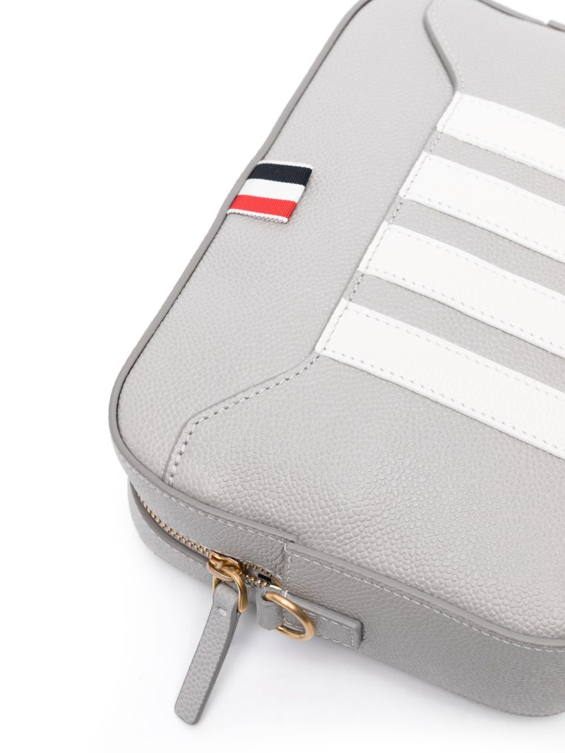 Grey 4-bar Stripe Leather Messenger Bag