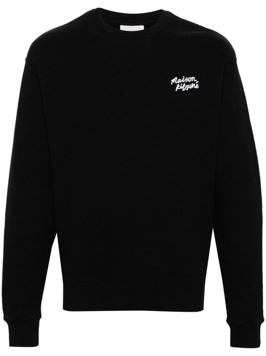 Black Logo Embroidered Cotton Sweatshirt