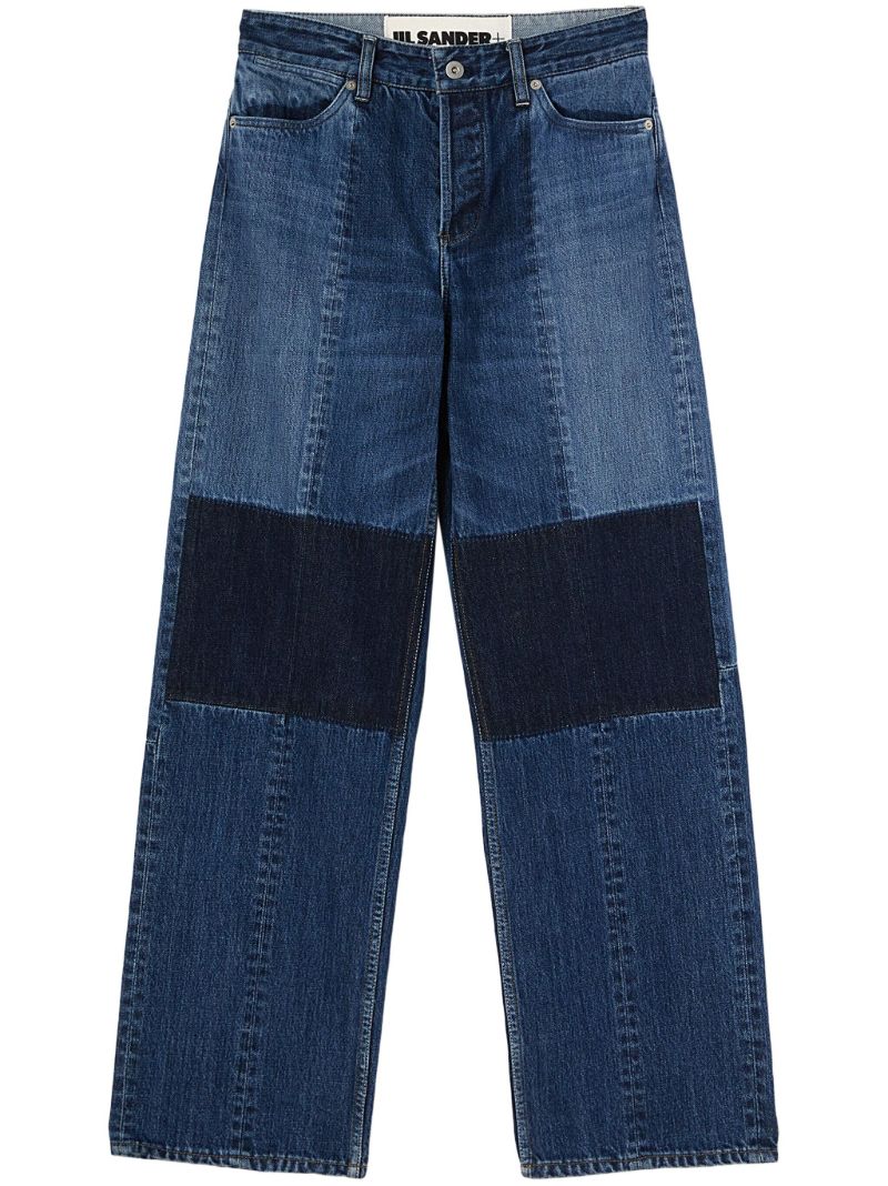 Blue Patchwork Straight-leg Jeans