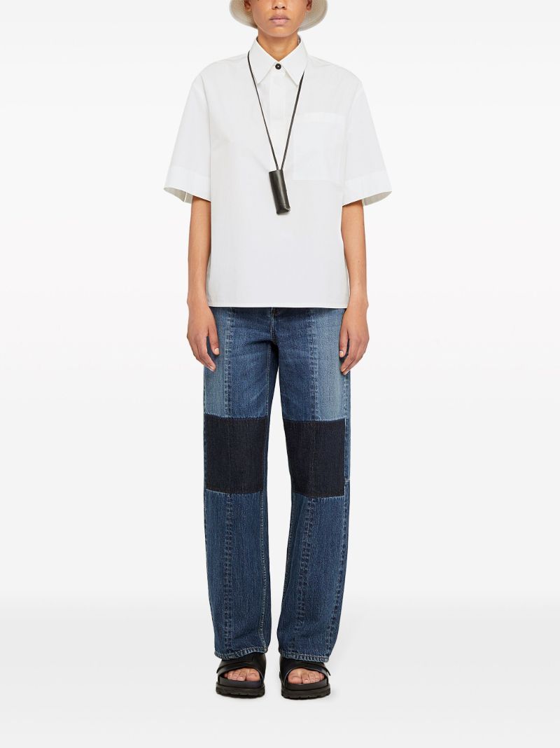 Blue Patchwork Straight-leg Jeans