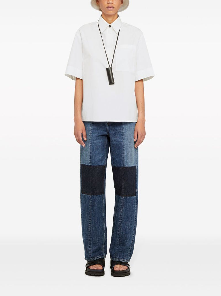 Blue Patchwork Straight-leg Jeans