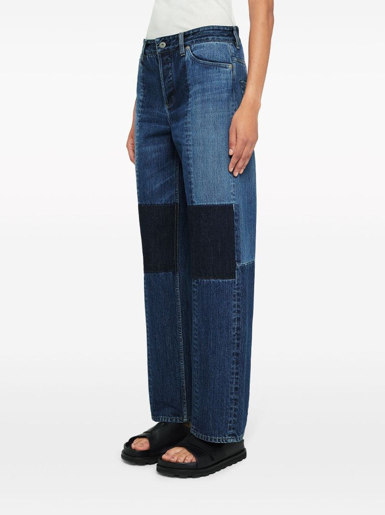 Blue Patchwork Straight-leg Jeans