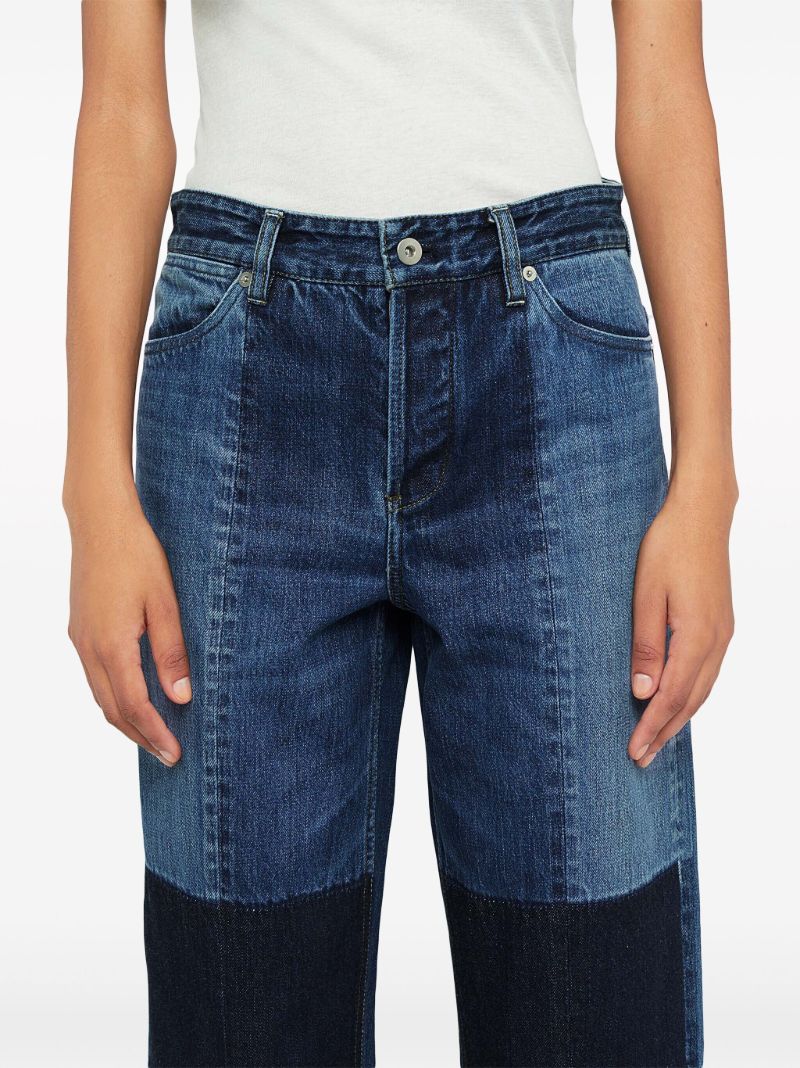 Blue Patchwork Straight-leg Jeans