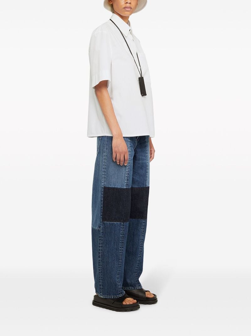 Blue Patchwork Straight-leg Jeans