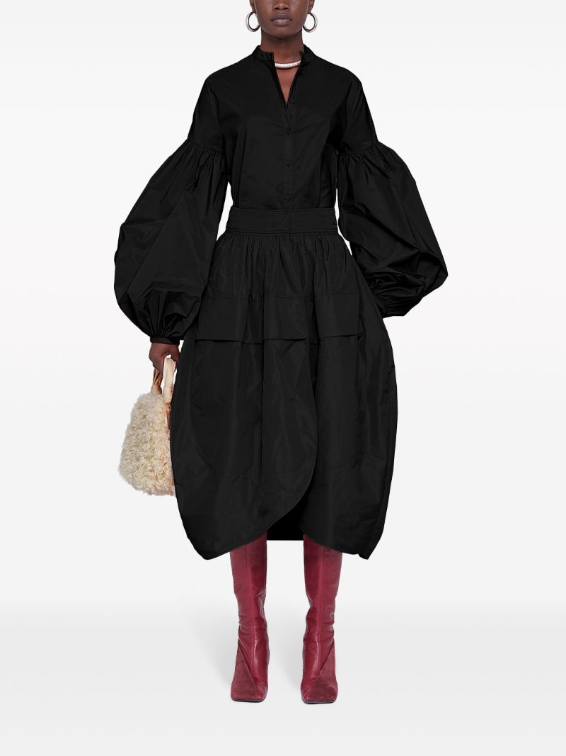 Black Puff-sleeve Taffeta Shirt
