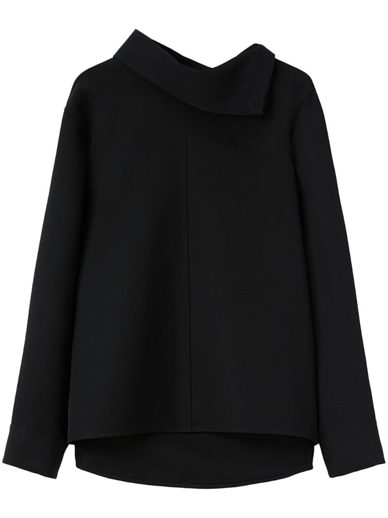 Black Draped Neck Wool Top