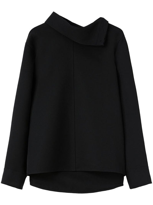 Black Draped Neck Wool Top