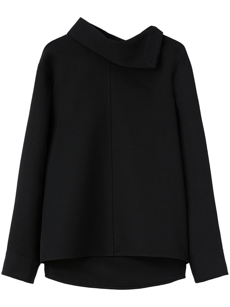 Black Draped Neck Wool Top