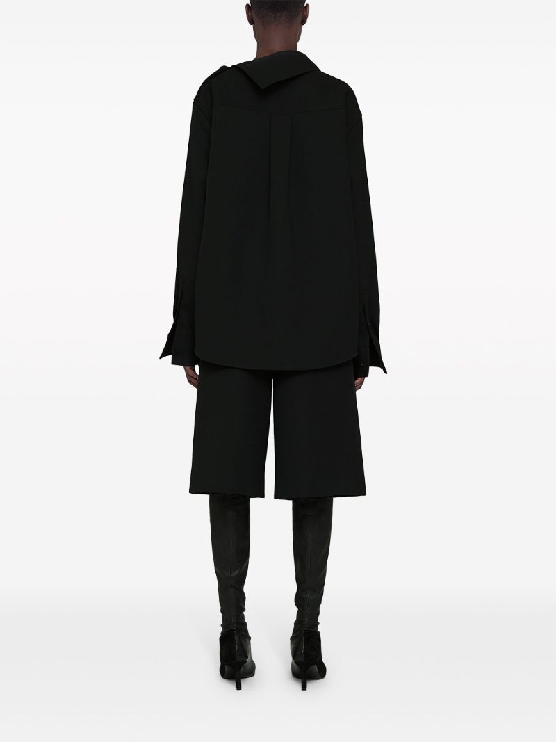 Black Draped Neck Wool Top