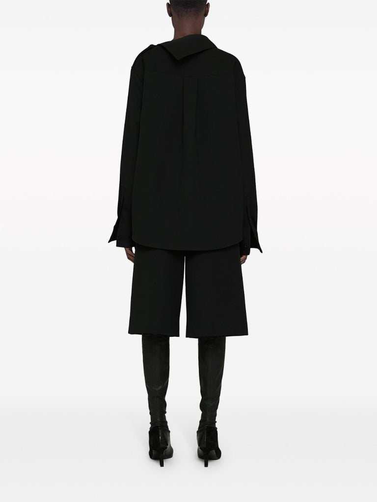Black Draped Neck Wool Top