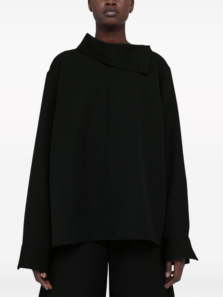 Black Draped Neck Wool Top