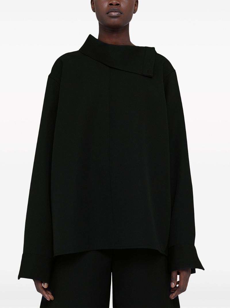 Black Draped Neck Wool Top