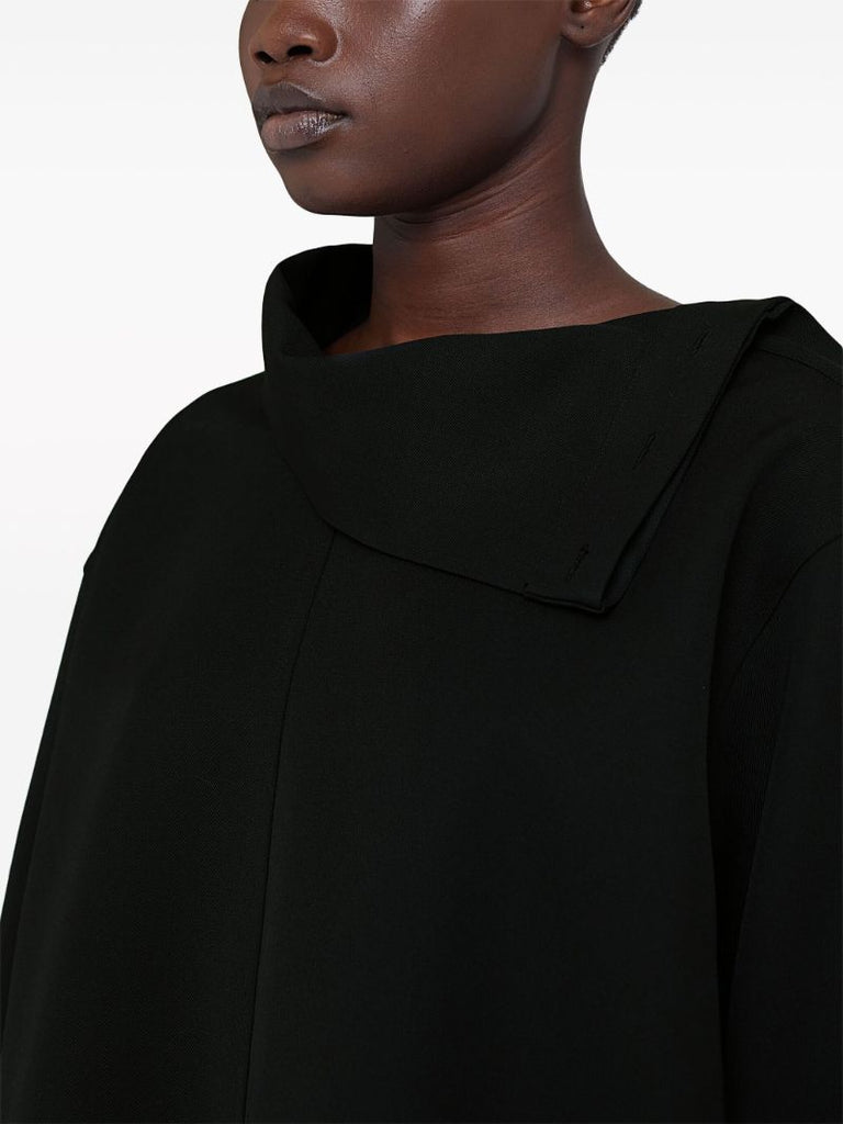 Black Draped Neck Wool Top