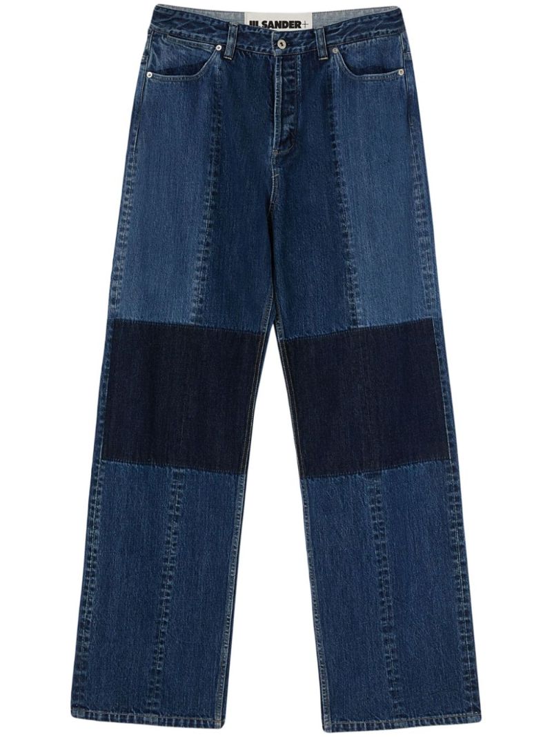 Blue Patchwork Wide-leg Jeans