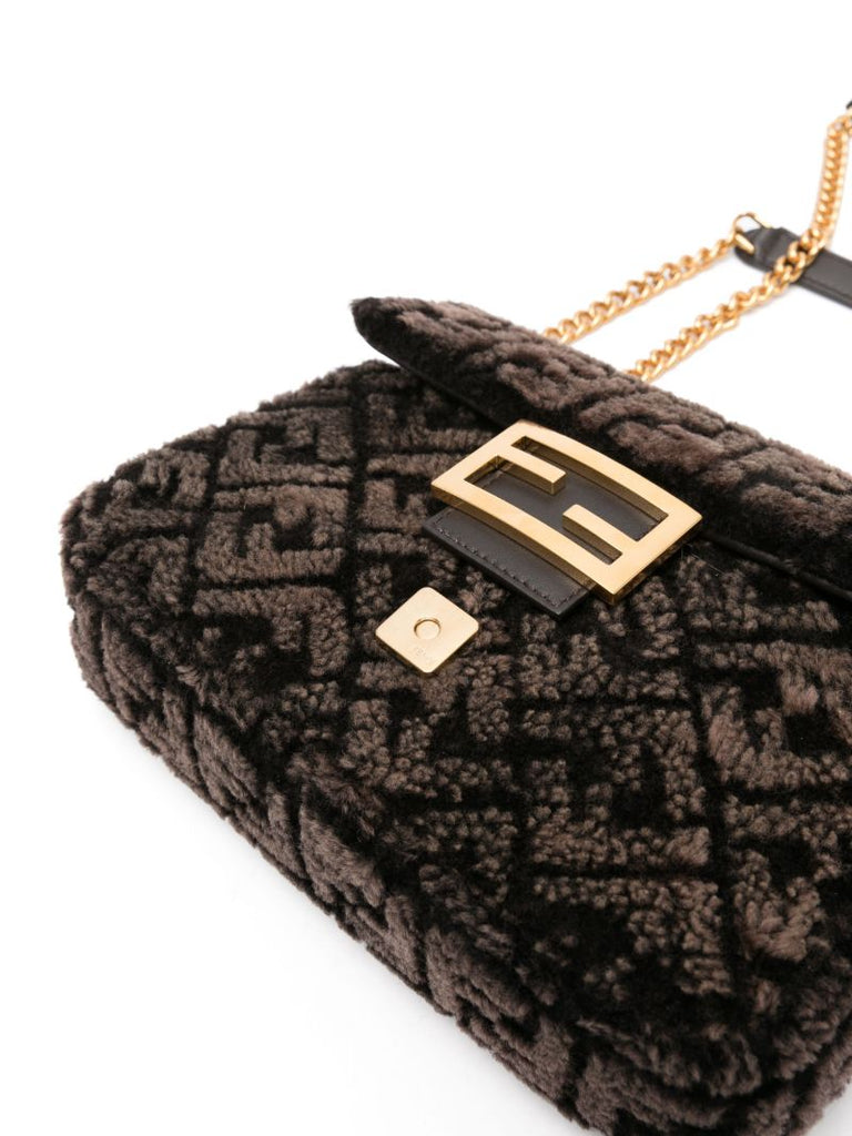 Brown Baguette Faux-fur Shoulder Bag