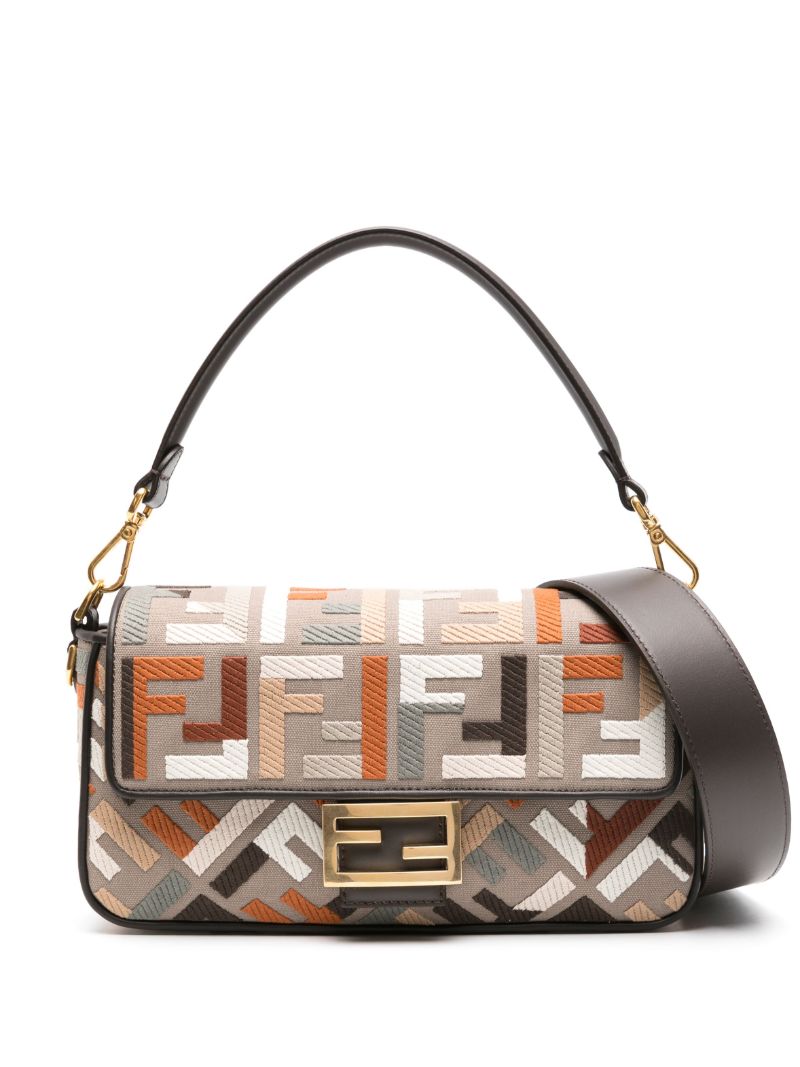 Brown Baguette Canvas Shoulder Bag