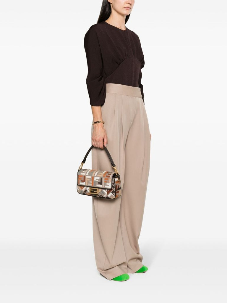 Brown Baguette Canvas Shoulder Bag