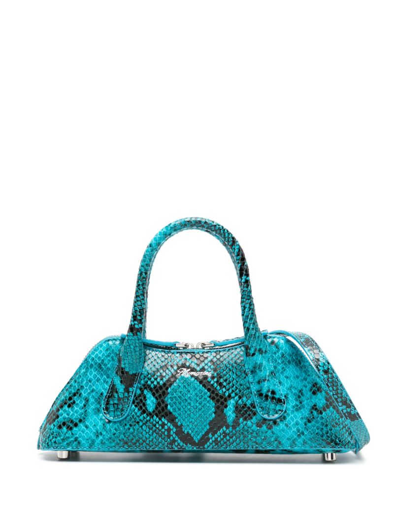 Blue Snakeskin-effect Leather Tote Bag