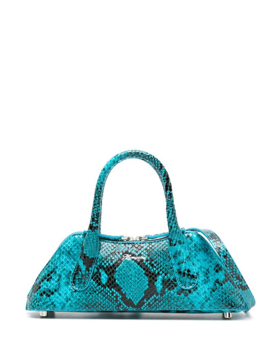 Blue Snakeskin-effect Leather Tote Bag