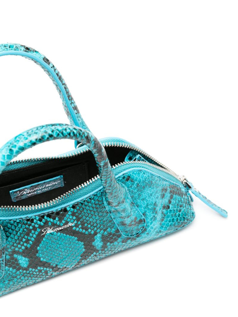 Blue Snakeskin-effect Leather Tote Bag