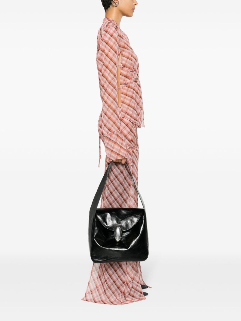 Black Dome Medium Leather Shoulder Bag