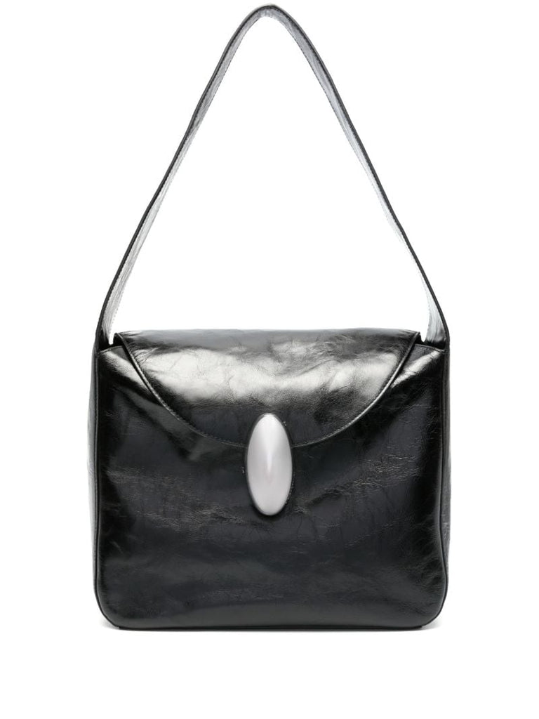 Black Dome Medium Leather Shoulder Bag