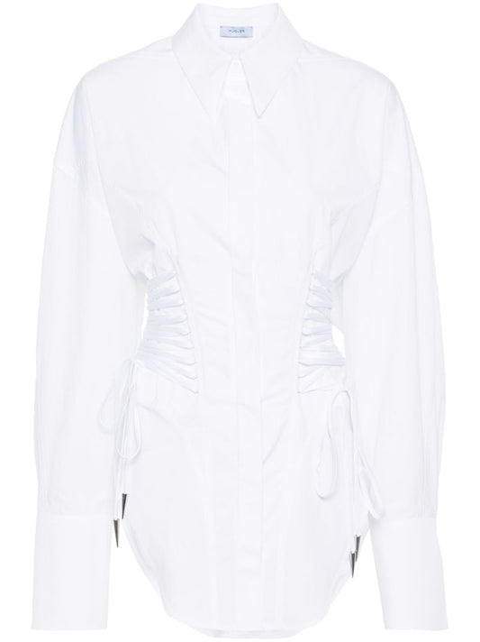 White Lace-up Cotton Shirt