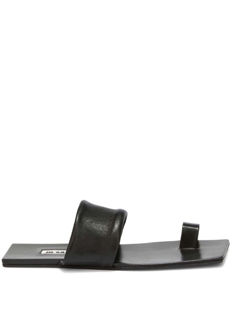 Black Square-toe Leather Sandals