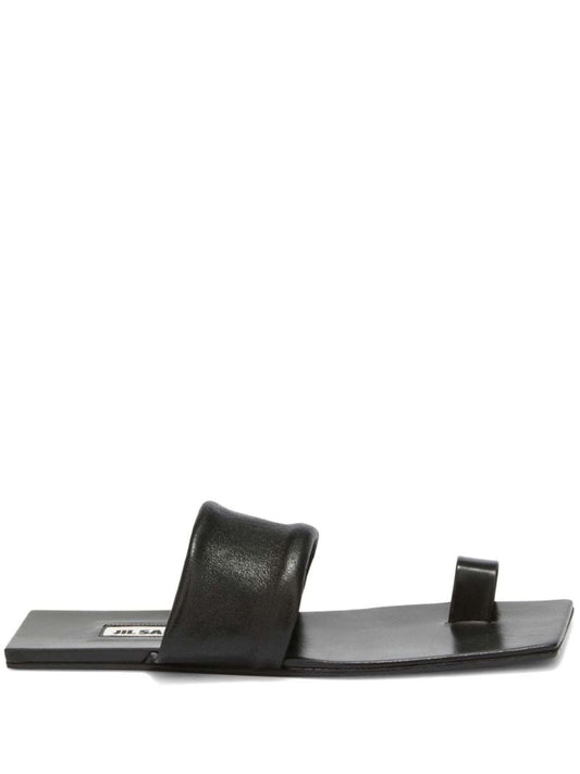 Black Square-toe Leather Sandals