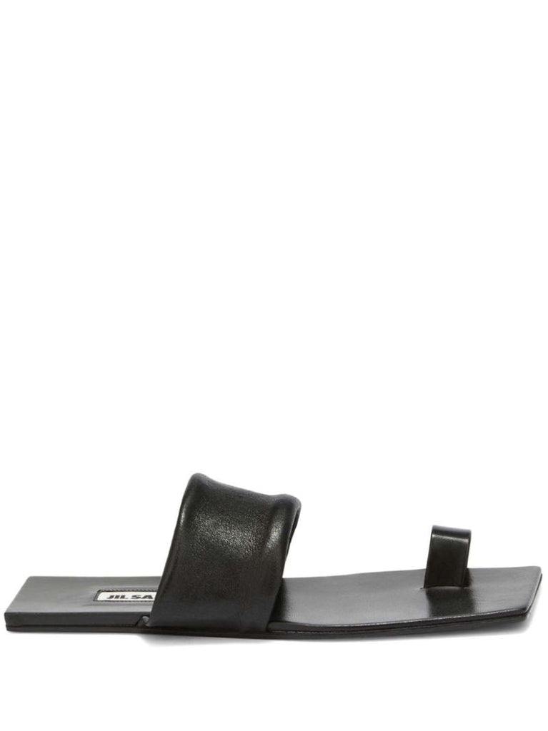 Black Square-toe Leather Sandals