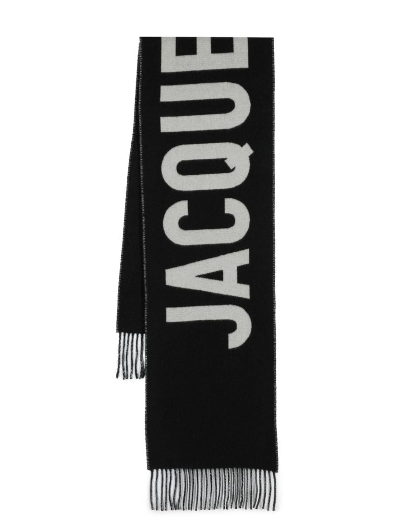 Black L'Ã_x0083_Â©charpe Logo Jacquard Wool Scarf
