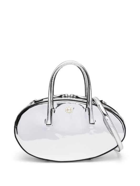 Silver-tone Egg Mirrored Leather Tote Bag