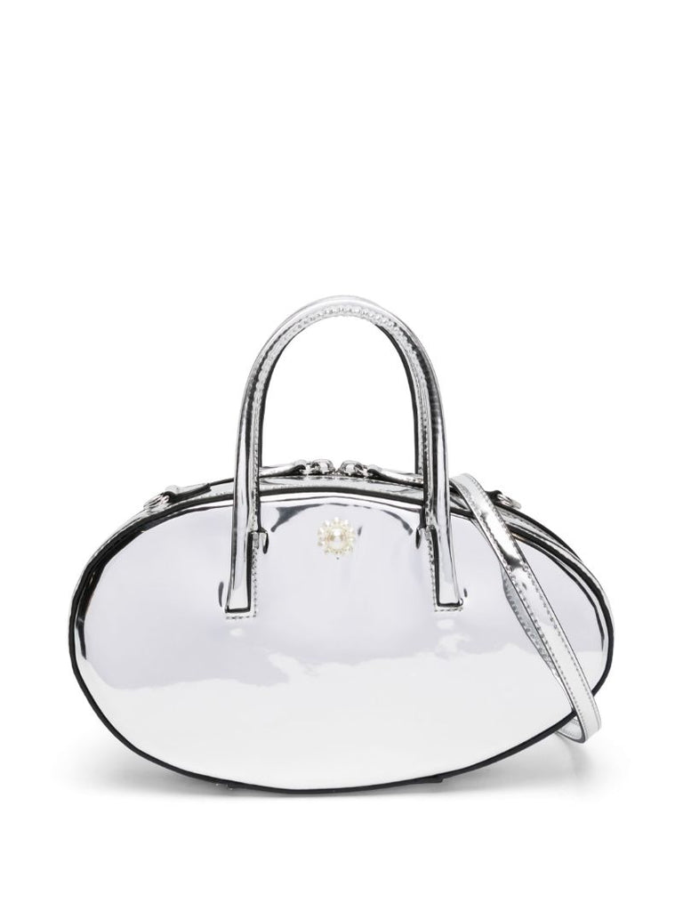 Silver-tone Egg Mirrored Leather Tote Bag