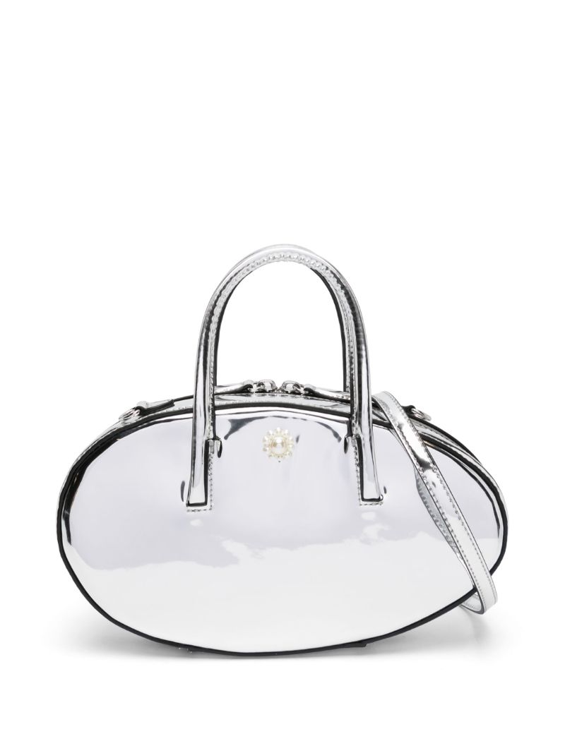 Silver-tone Egg Mirrored Leather Tote Bag