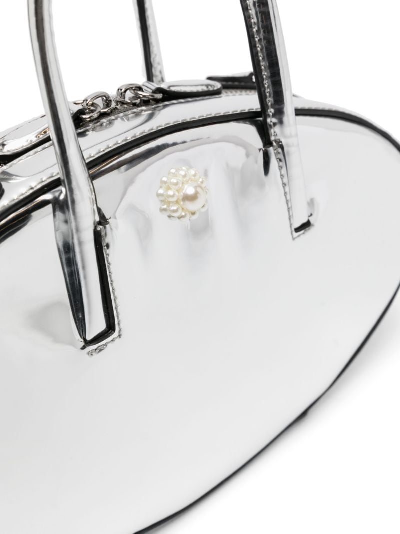 Silver-tone Egg Mirrored Leather Tote Bag