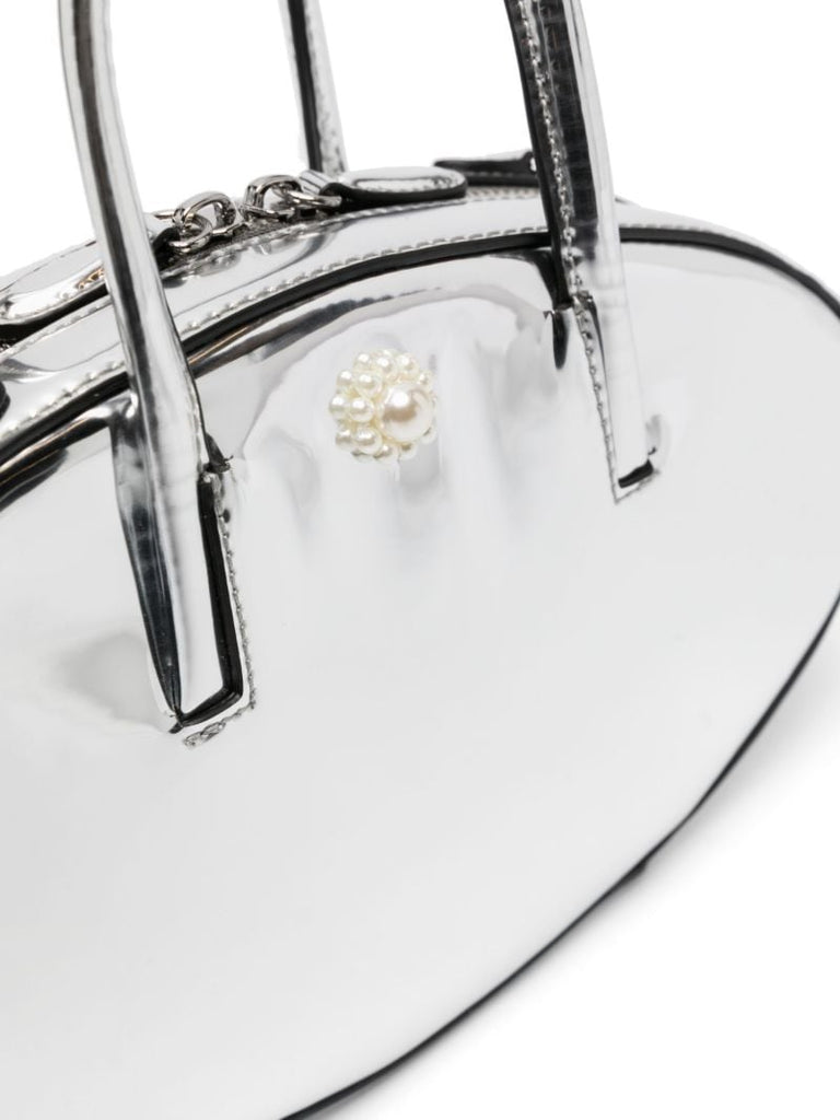 Silver-tone Egg Mirrored Leather Tote Bag