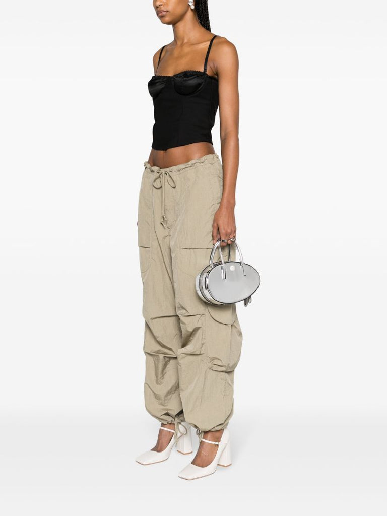 Silver-tone Egg Mirrored Leather Tote Bag