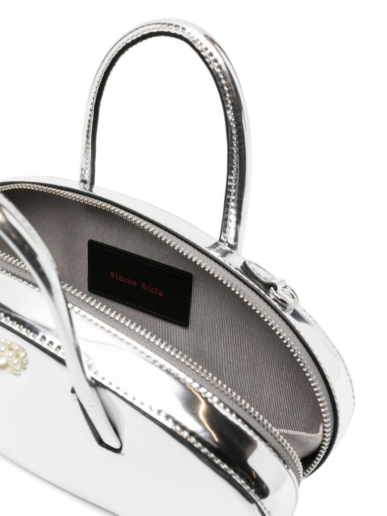 Silver-tone Egg Mirrored Leather Tote Bag