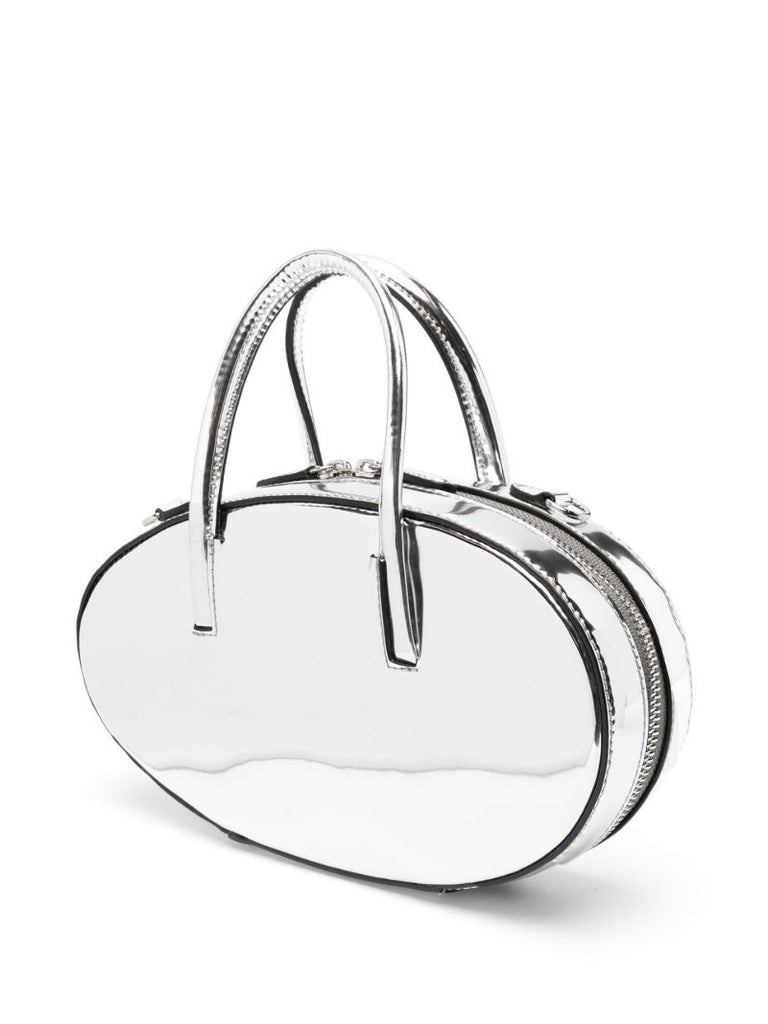 Silver-tone Egg Mirrored Leather Tote Bag