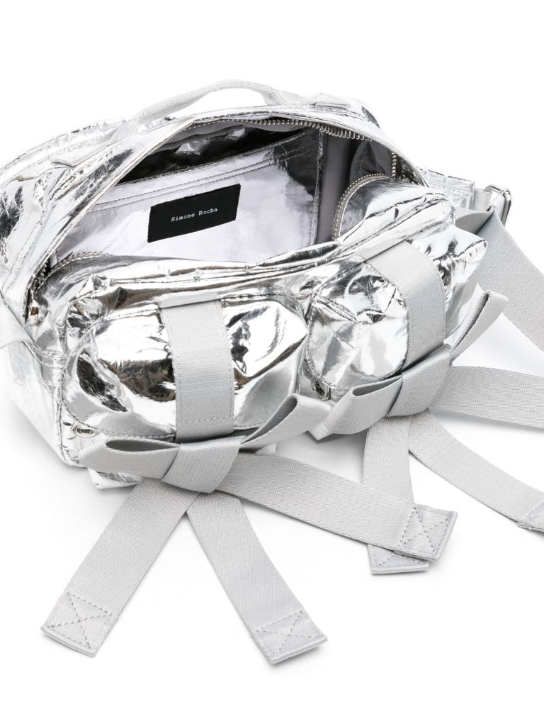 Silver-tone Bow-detail Metallic Shoulder Bag