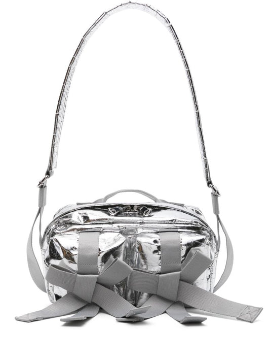 Silver-tone Bow-detail Metallic Shoulder Bag