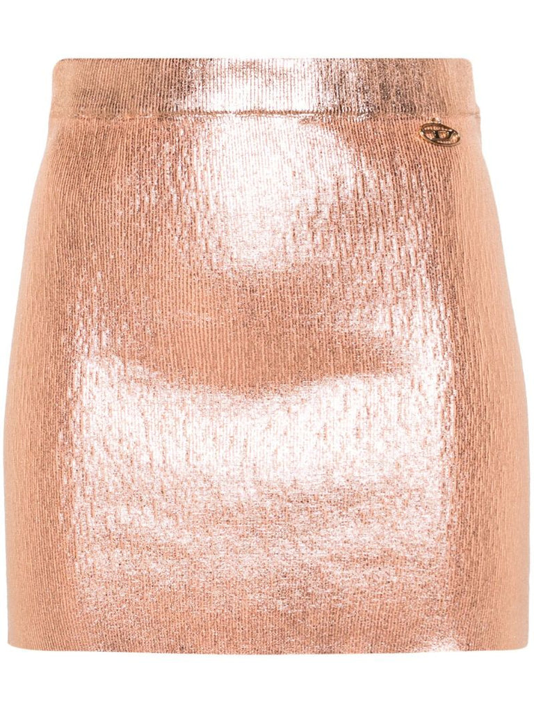 Orange Foiled Cotton Mini Skirt