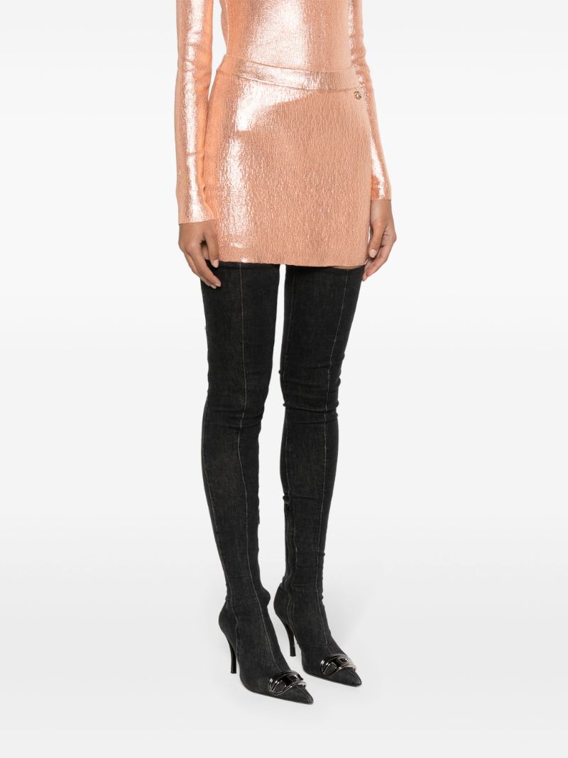 Orange Foiled Cotton Mini Skirt